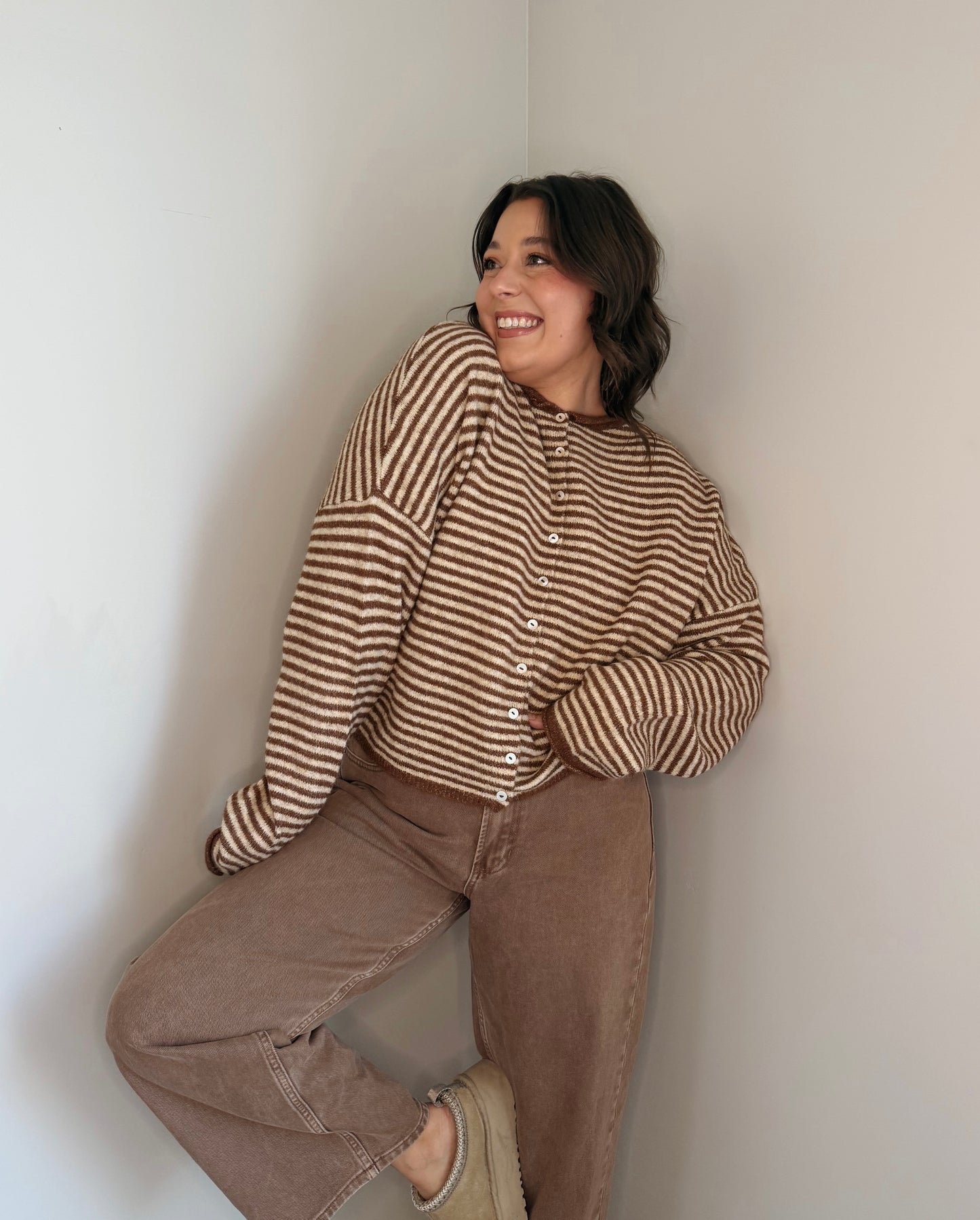 The Row Cardigan-Brown Stripe
