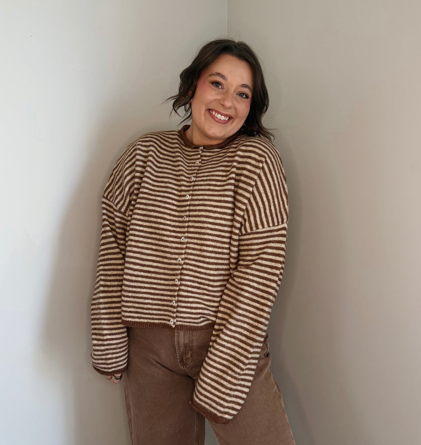 The Row Cardigan-Brown Stripe