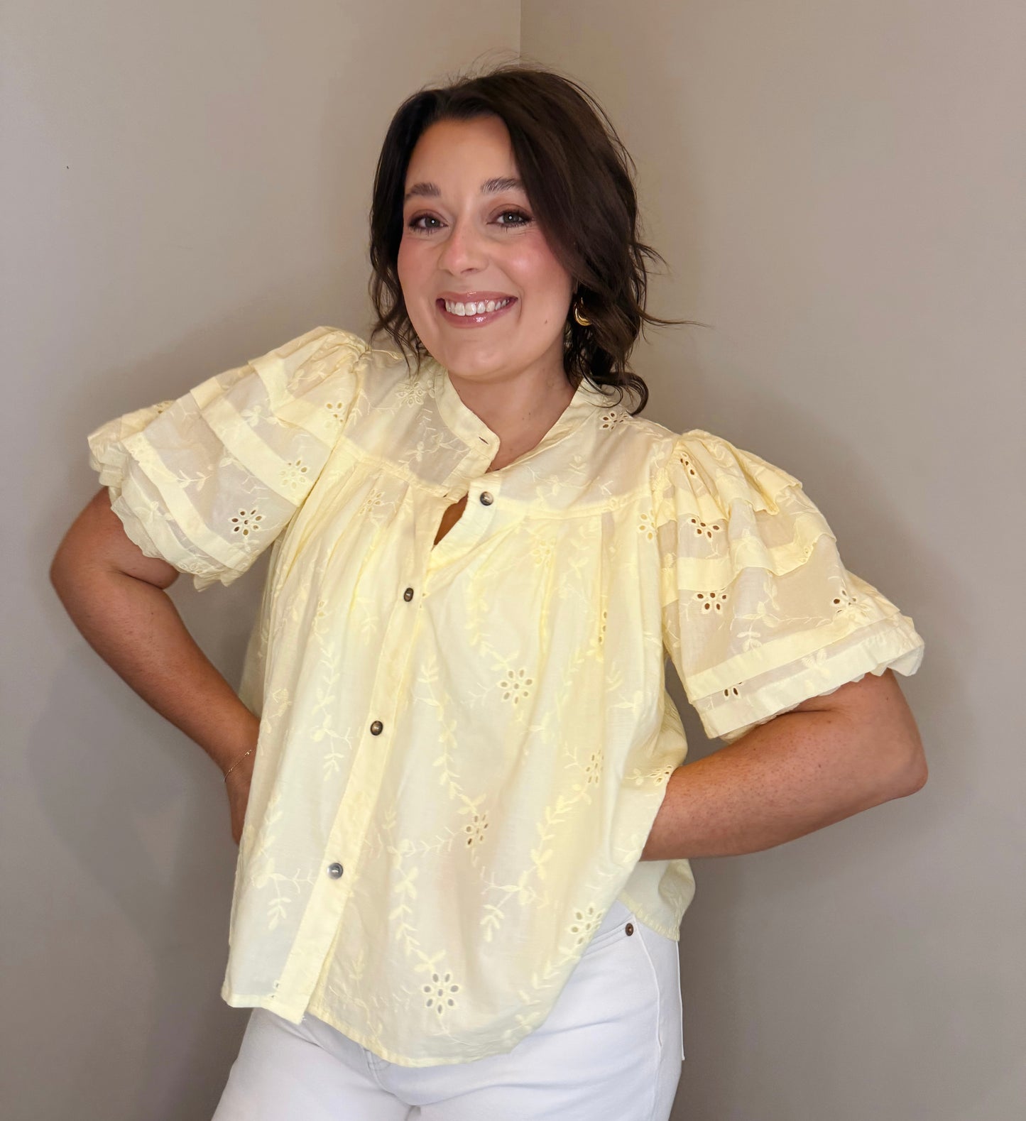 The Posie Eyelet Blouse-Butter Yellow