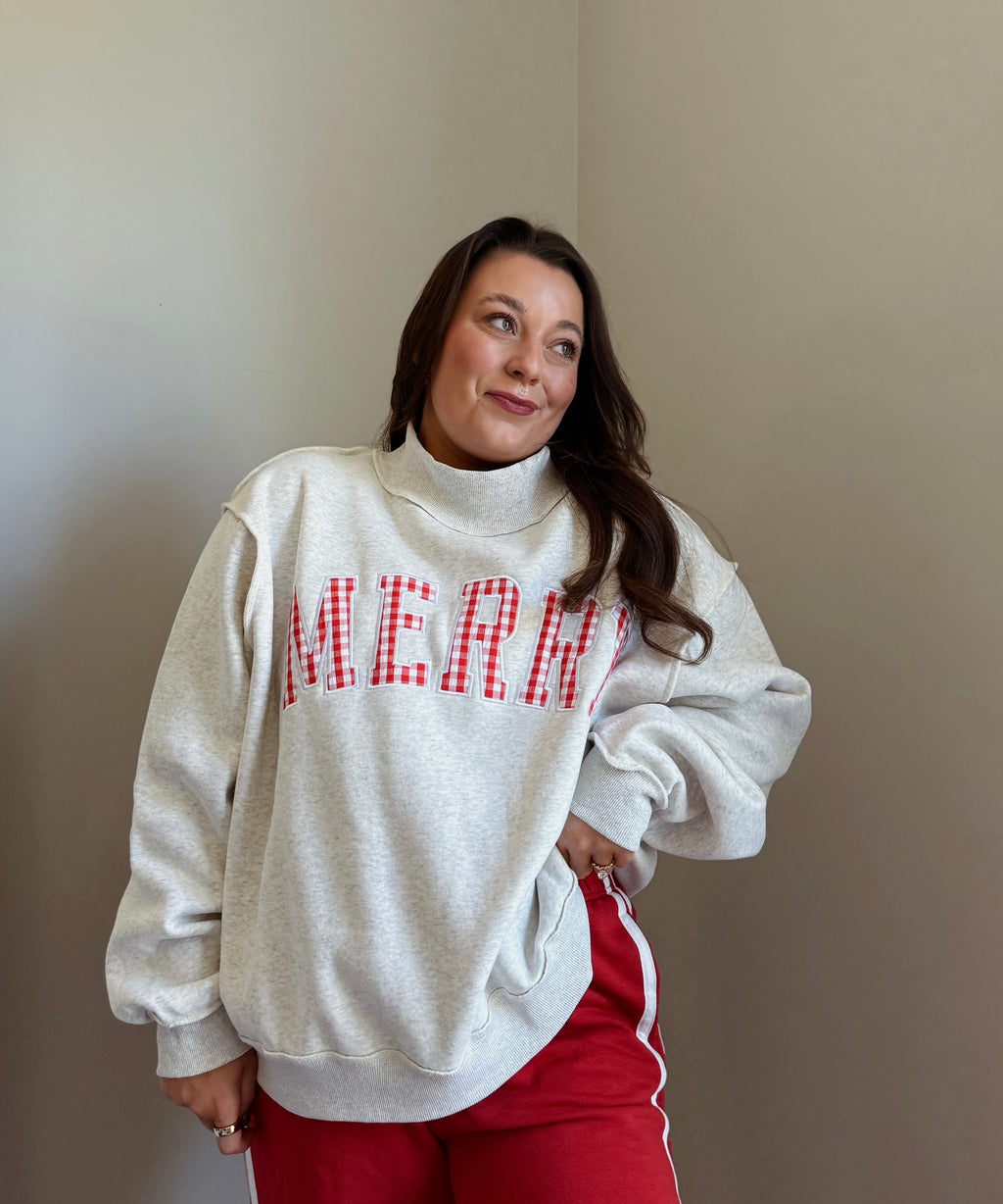 The Merry Mockneck Sweatshirt- Gingham