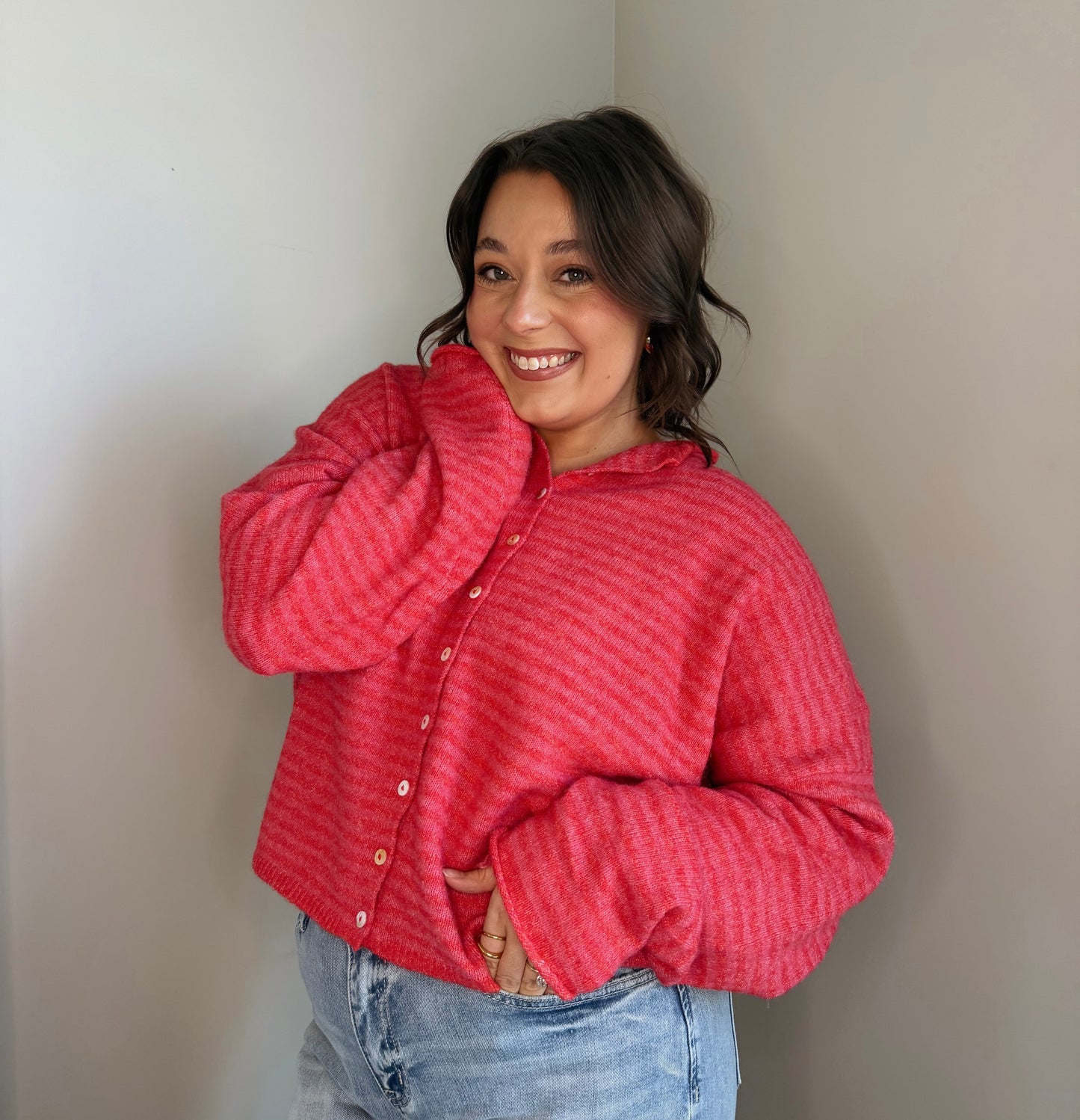 The Row Cardigan-Red & Pink Stripe