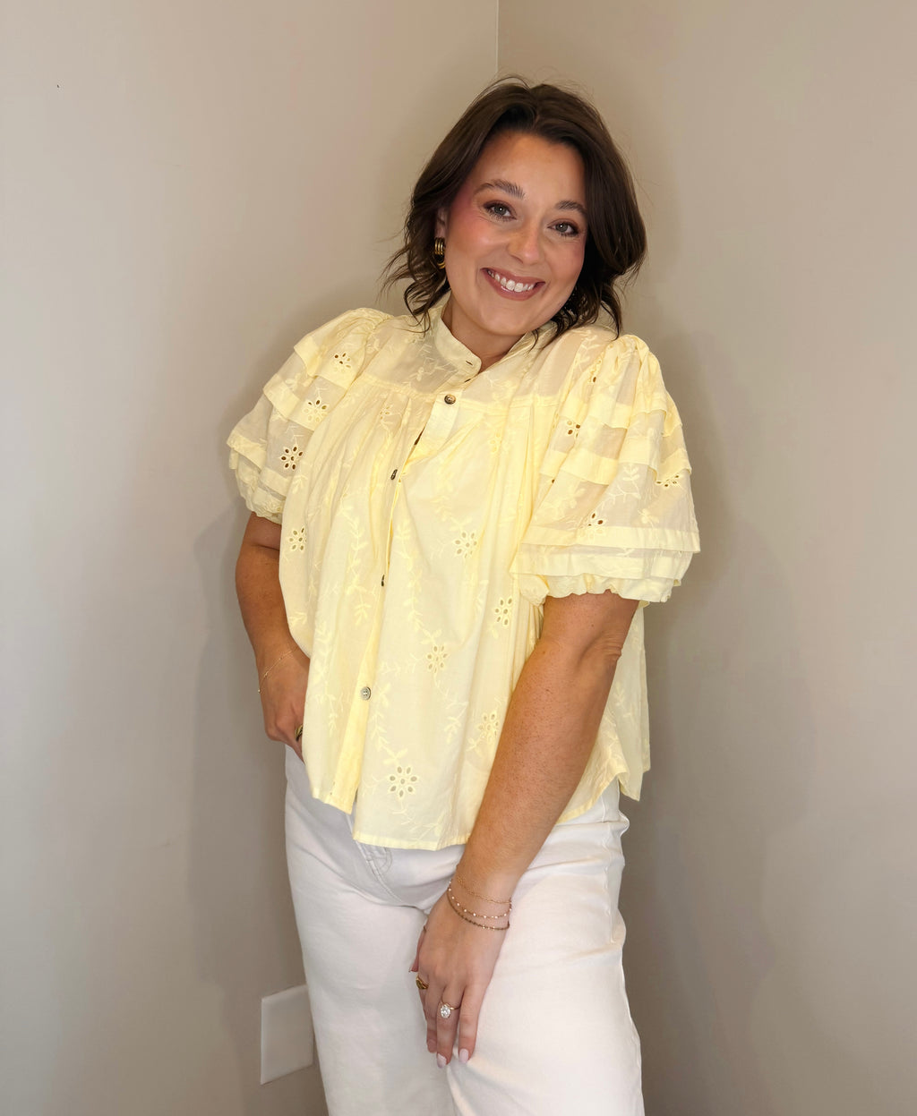 The Posie Eyelet Blouse-Butter Yellow