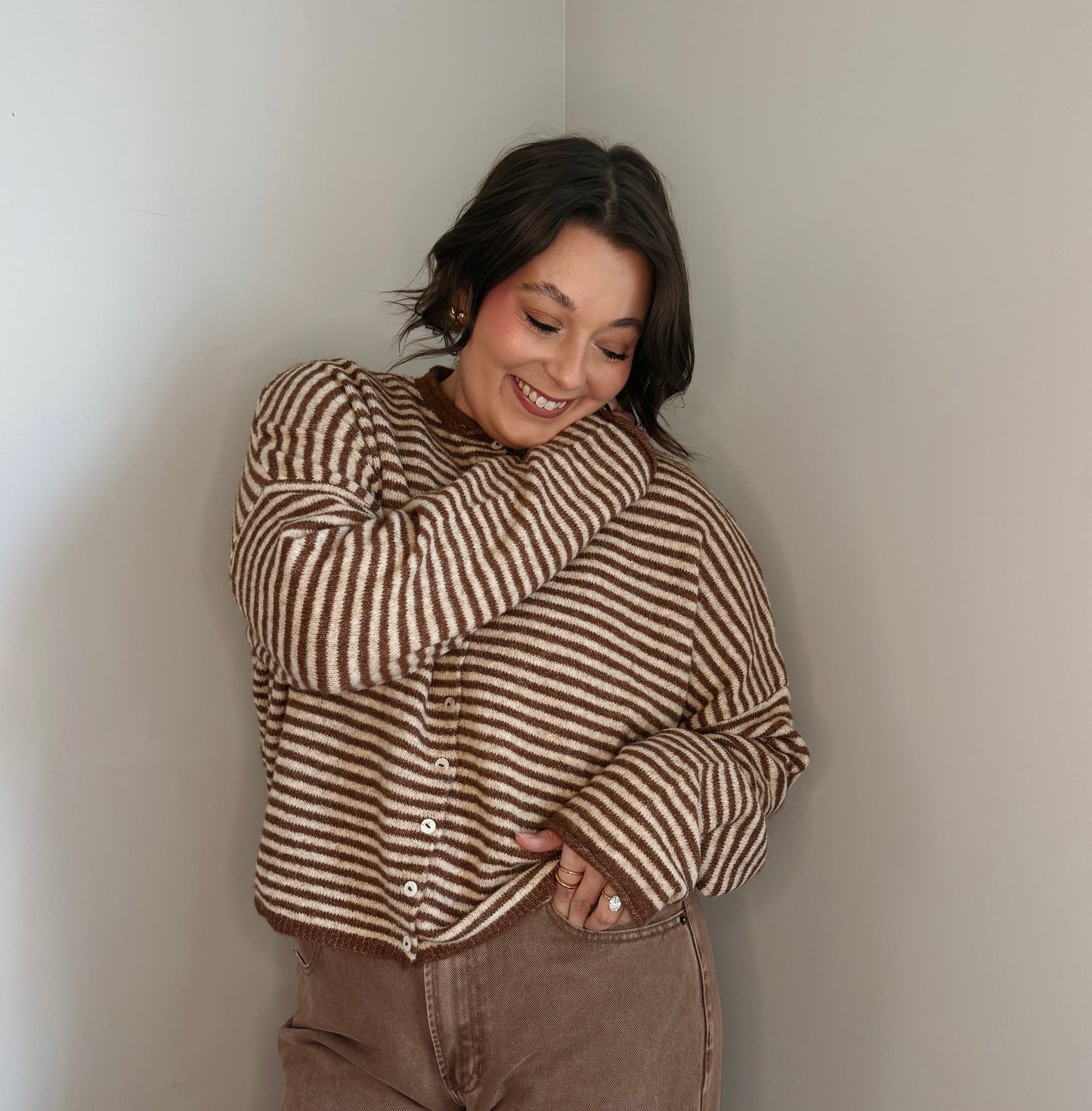 The Row Cardigan-Brown Stripe