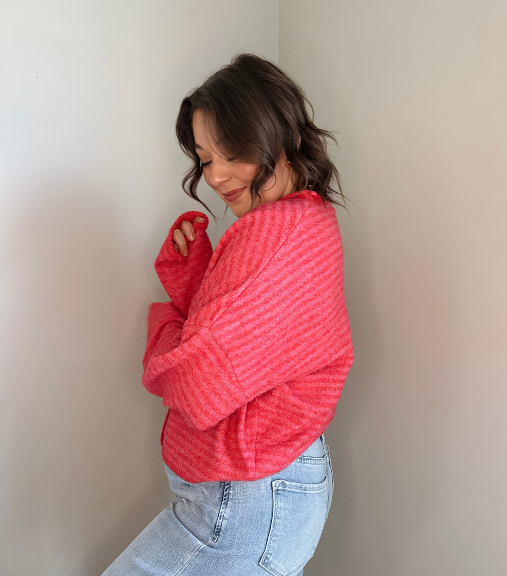 The Row Cardigan-Red & Pink Stripe