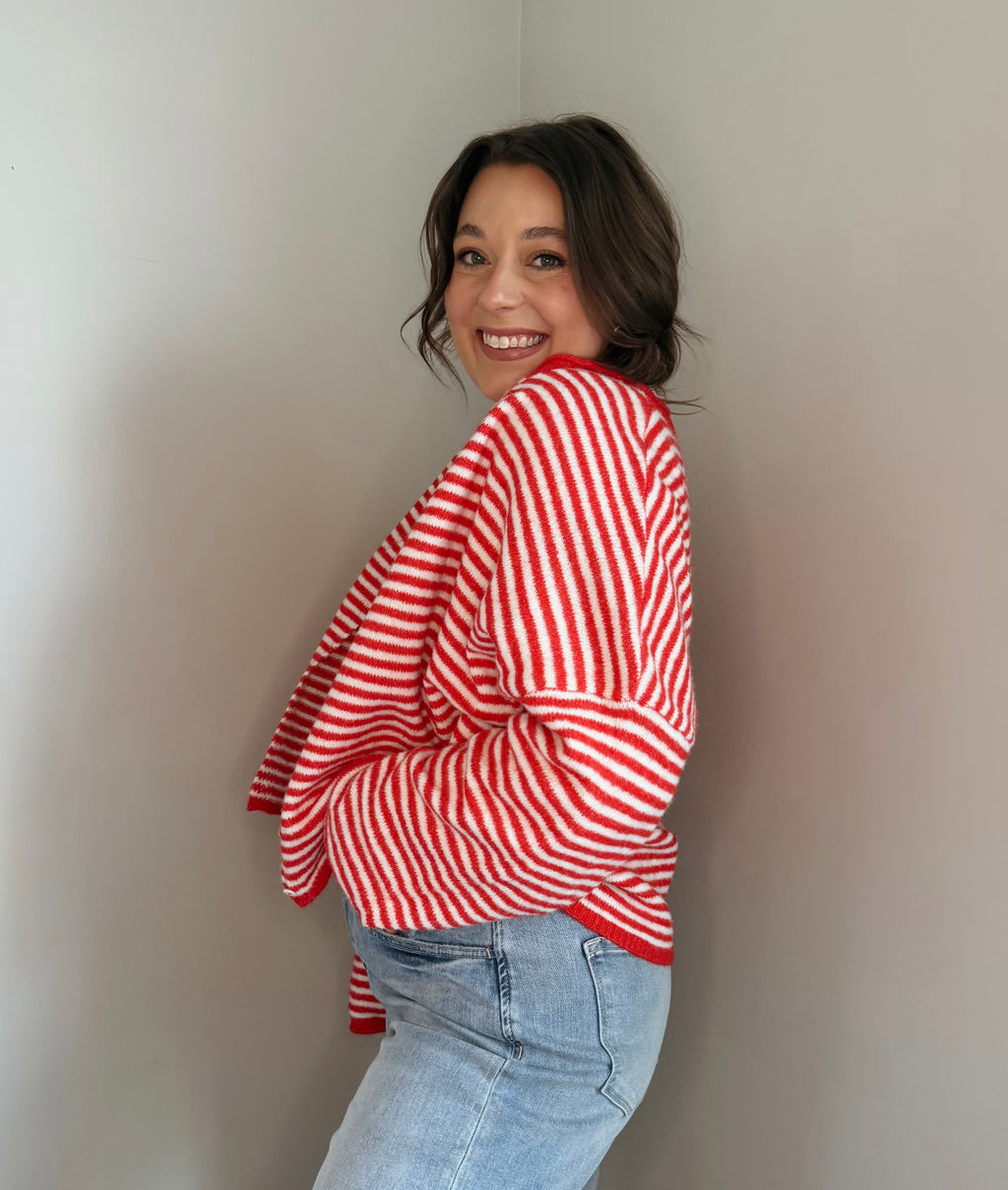 The Row Cardigan-Red & White Striped