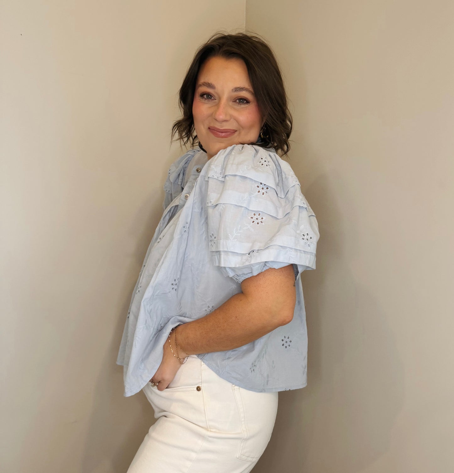 The Posie Eyelet Blouse-Sky Blue
