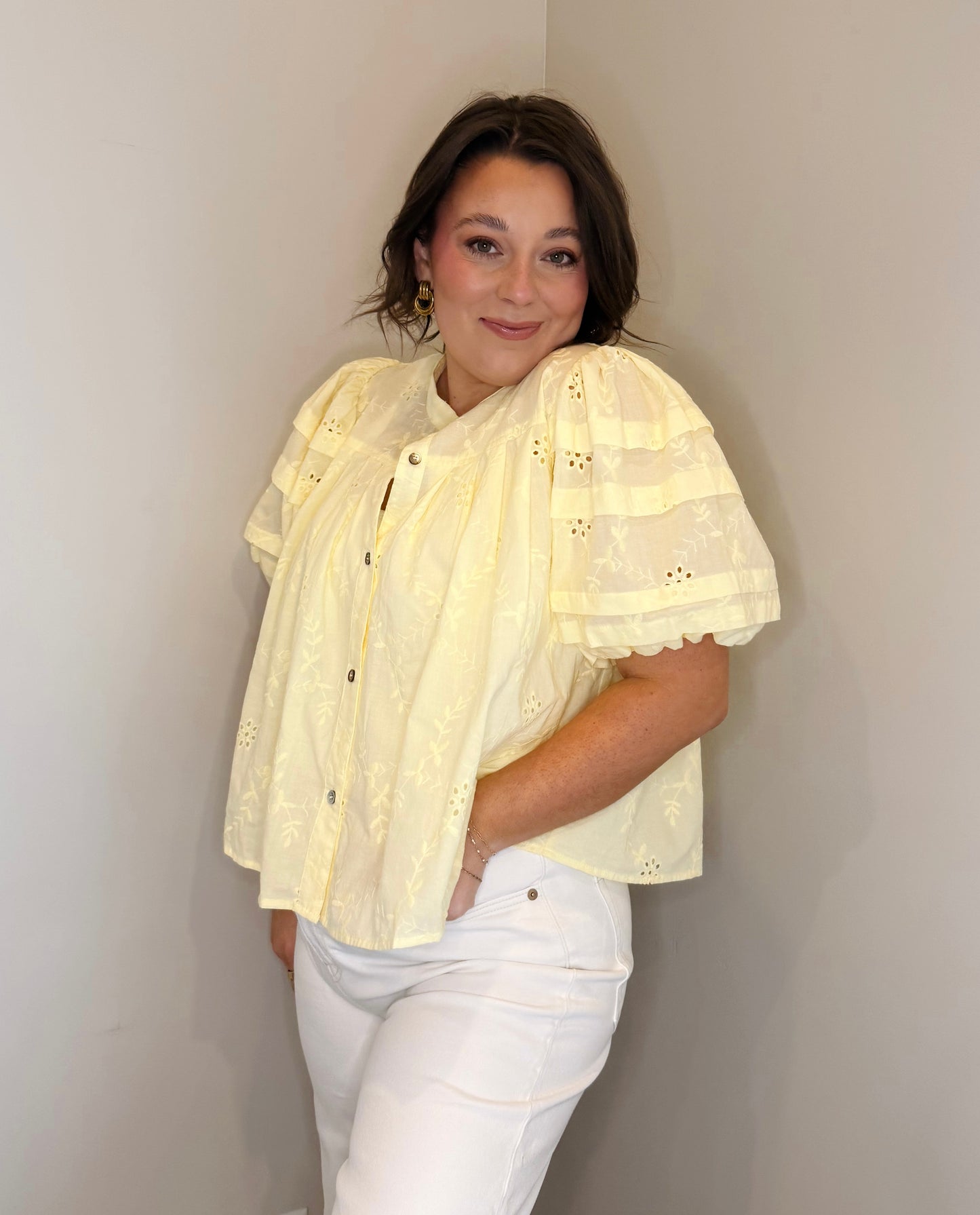 The Posie Eyelet Blouse-Butter Yellow