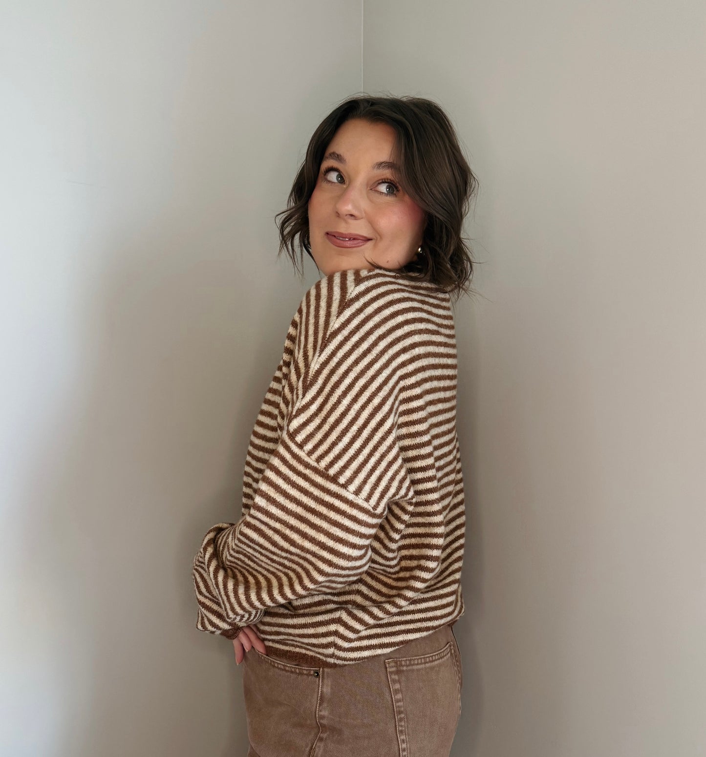 The Row Cardigan-Brown Stripe