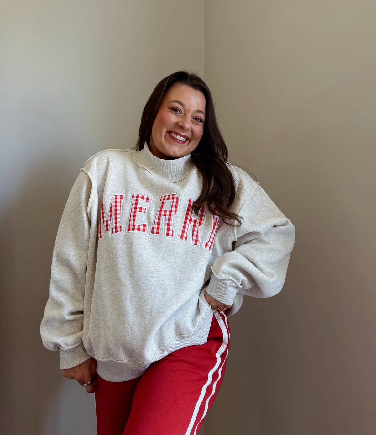 The Merry Mockneck Sweatshirt- Gingham