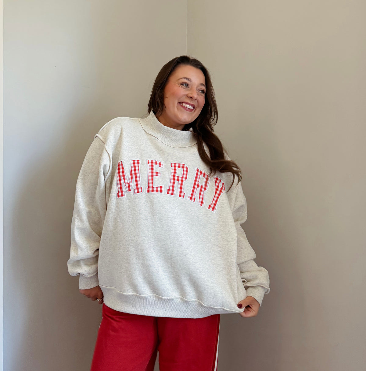 The Merry Mockneck Sweatshirt- Gingham