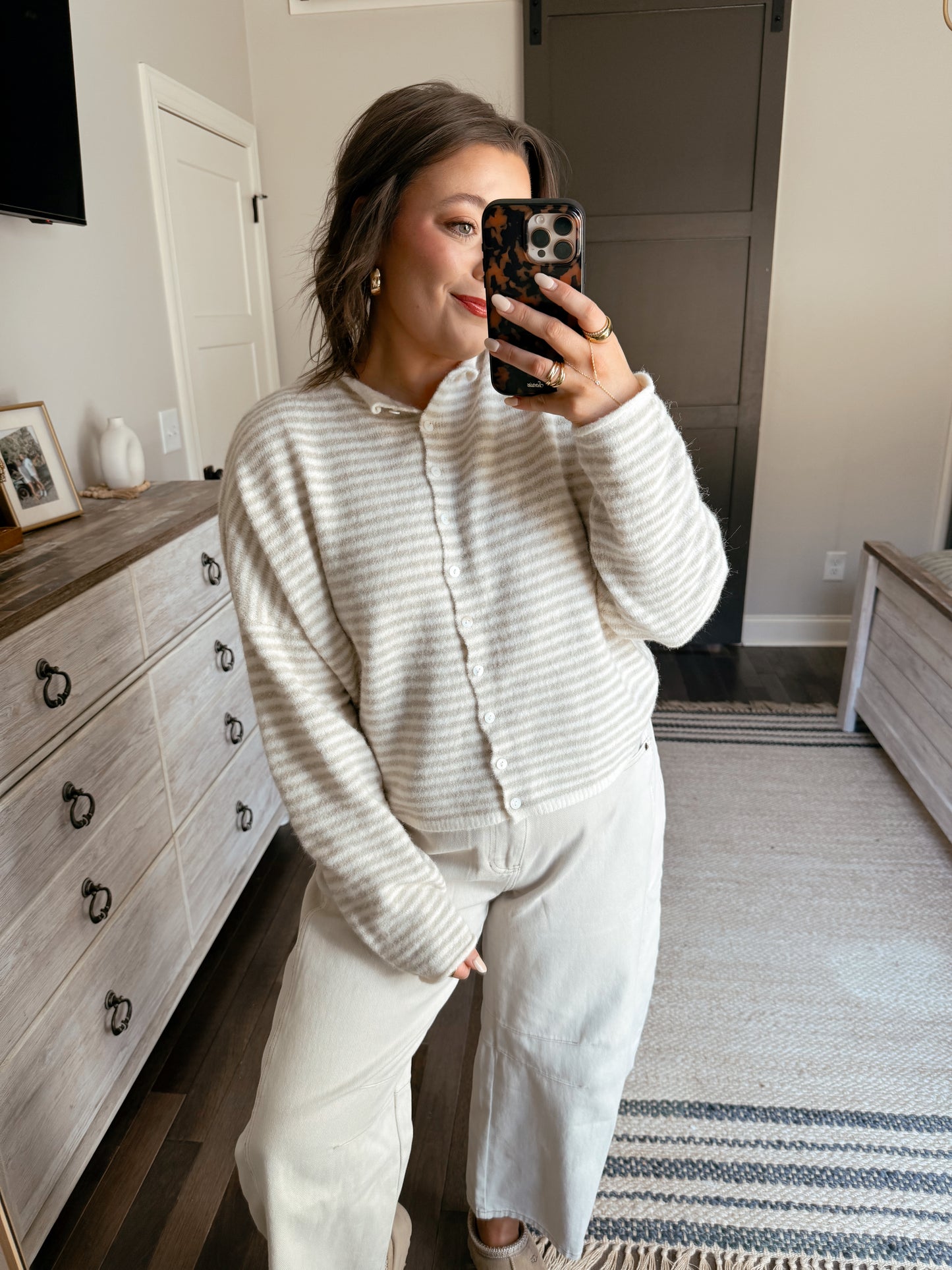 The Row Cardigan-Cream Stripe