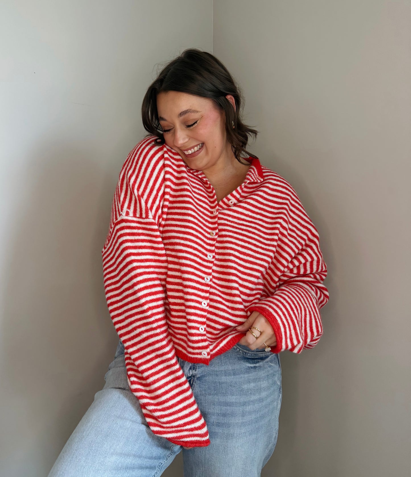 The Row Cardigan-Red & White Striped