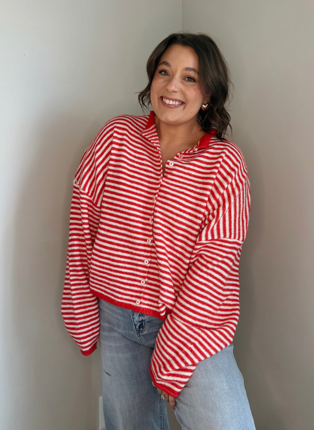 The Row Cardigan-Red & White Striped