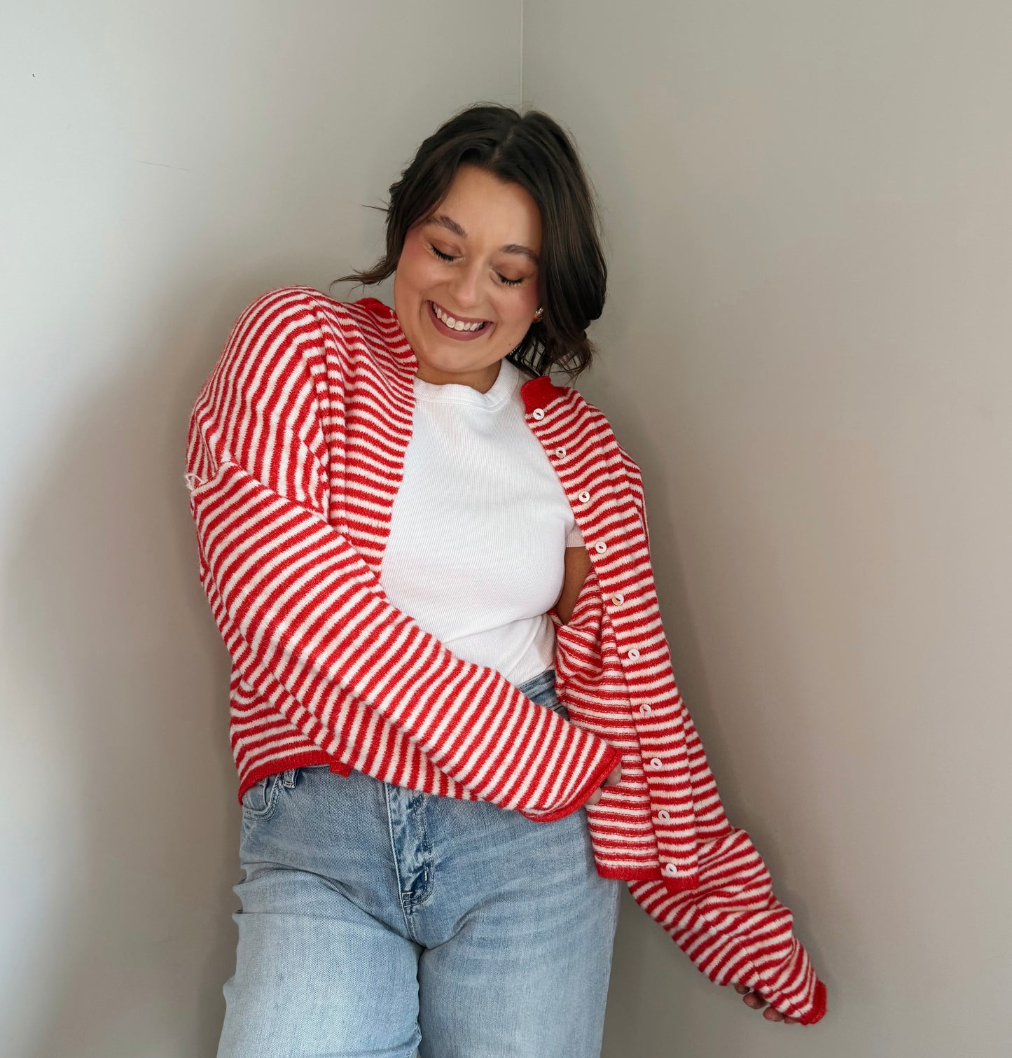 The Row Cardigan-Red & White Striped