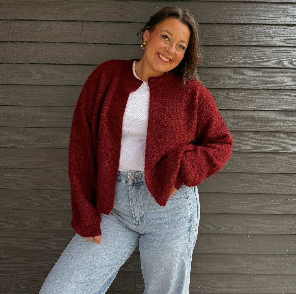 The Lana Cardigan-Maroon