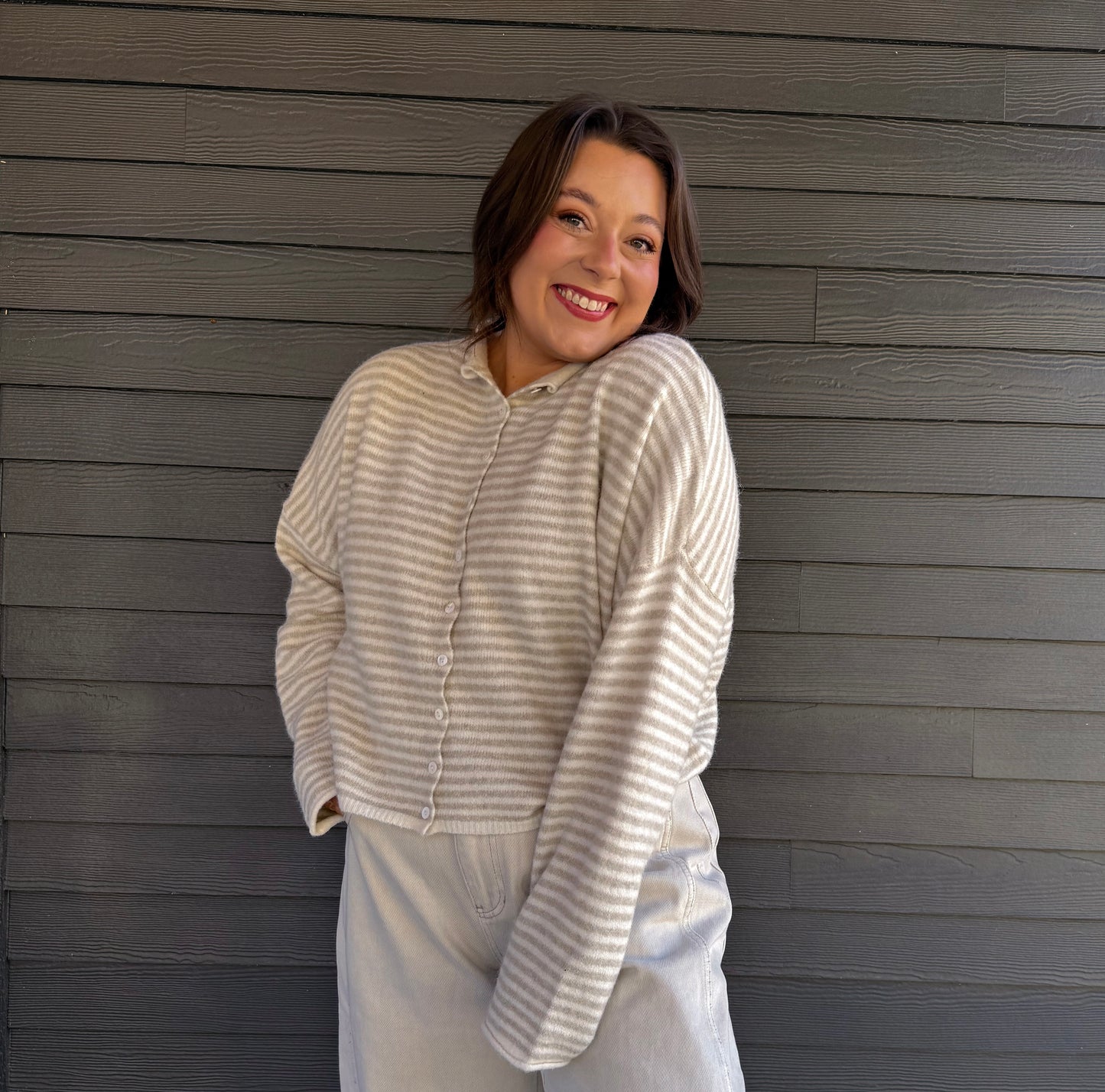 The Row Cardigan-Cream Stripe