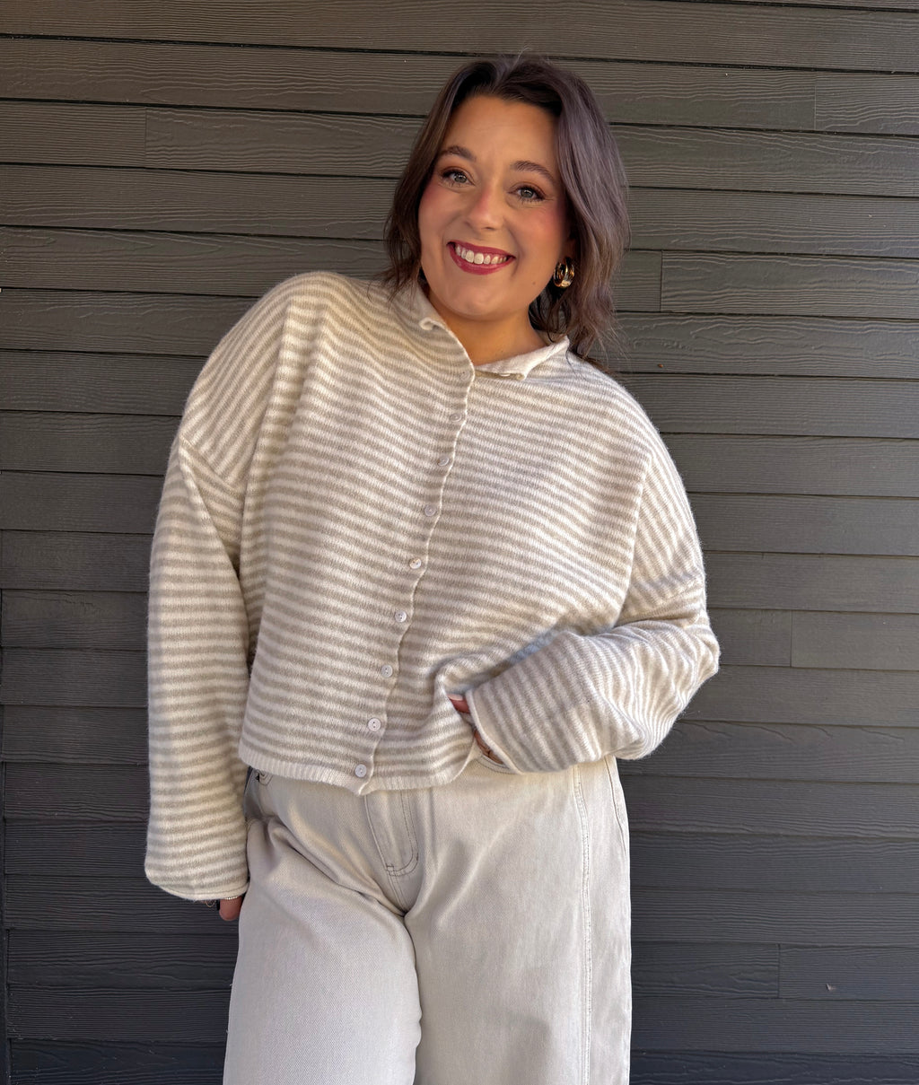 The Row Cardigan-Cream Stripe